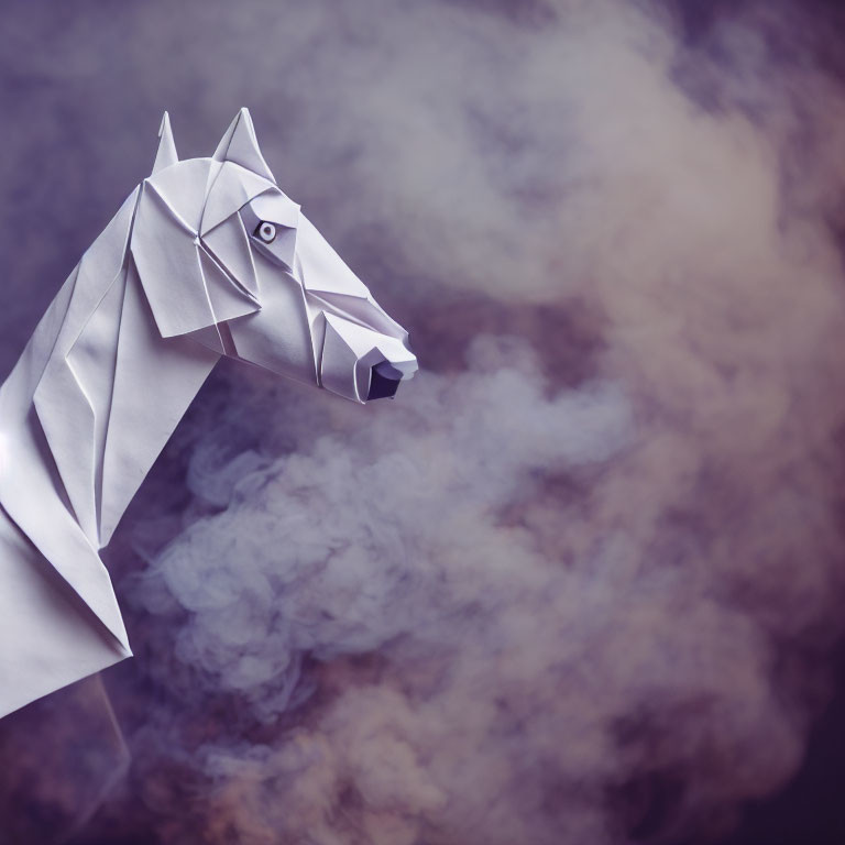 Geometric Origami Horse Head in Misty Background