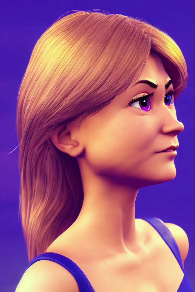 Blonde Woman 3D Illustration on Purple Background