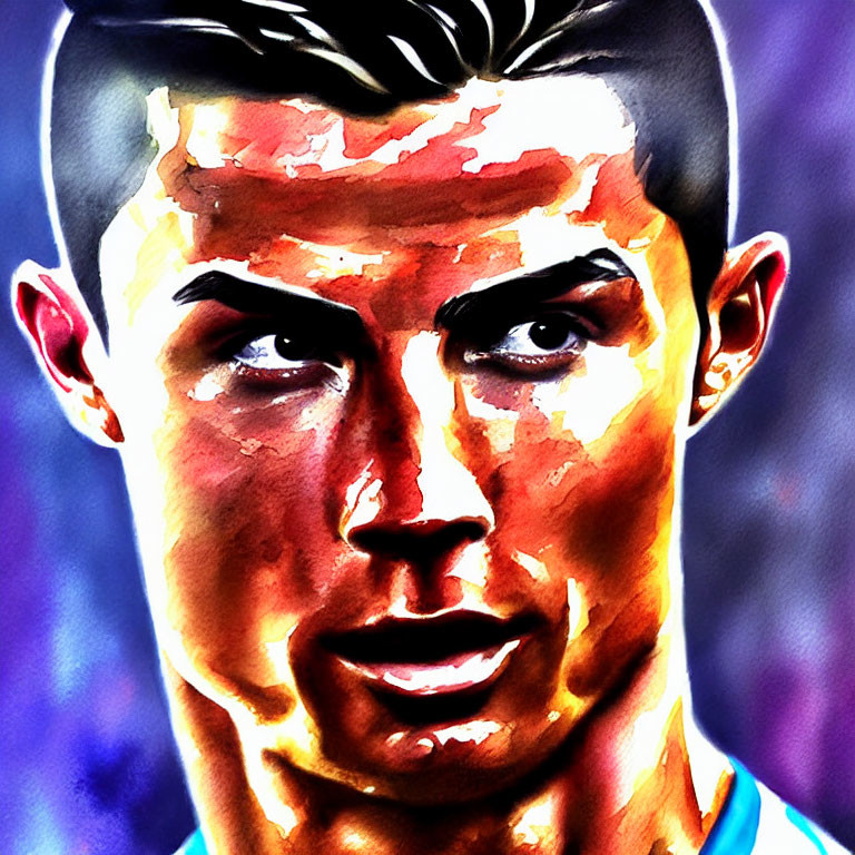 Vibrant digital portrait of a soccer player with sharp features