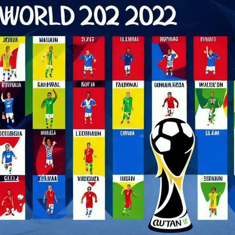 International Flags as Soccer Jerseys with Trophy Illustration for World 2022 Event