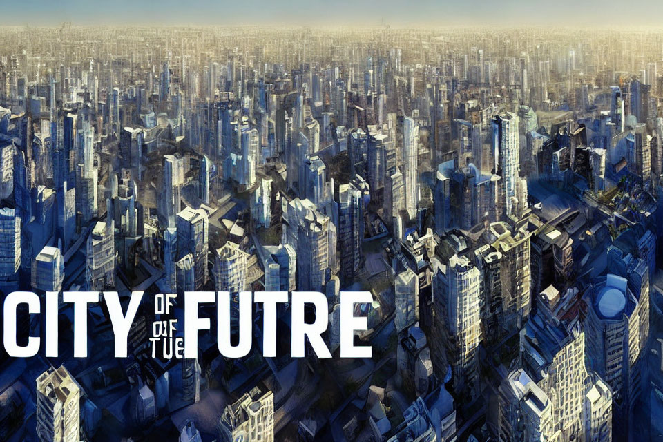 Futuristic cityscape with high-rises and "City of Future" text