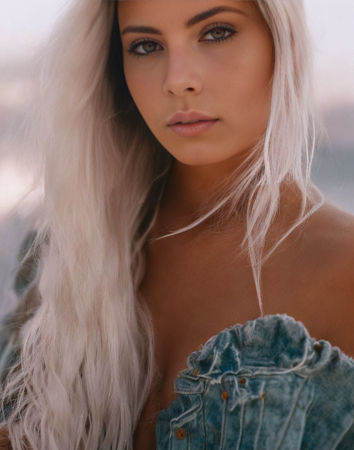 portrait, beautiful white haired girl with big bre