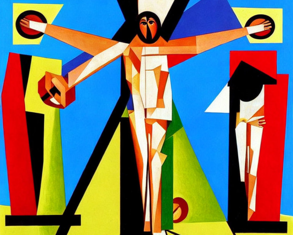 Abstract Crucifixion Art with Geometric Shapes & Vibrant Colors