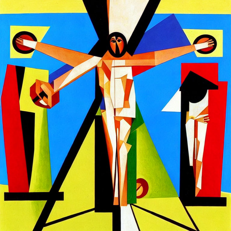 Abstract Crucifixion Art with Geometric Shapes & Vibrant Colors