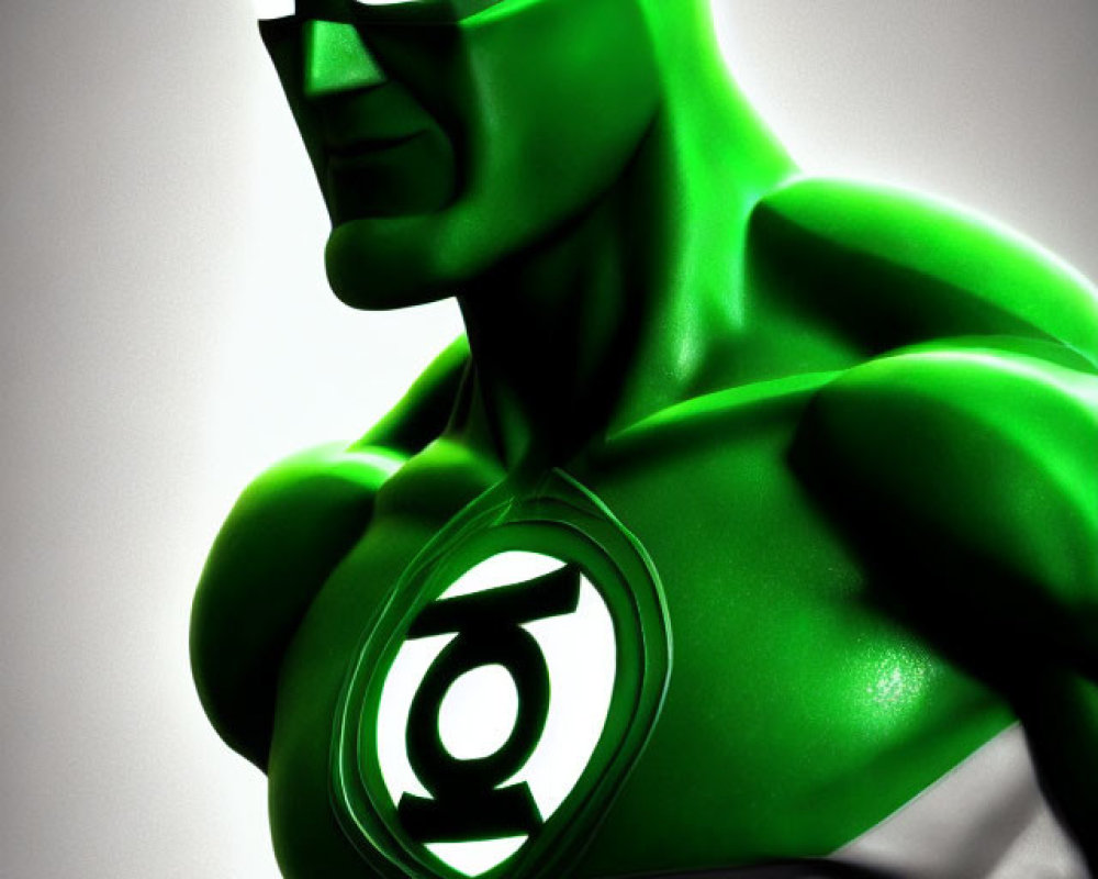Detailed Green Lantern superhero figure with logo on chest and masked expression.
