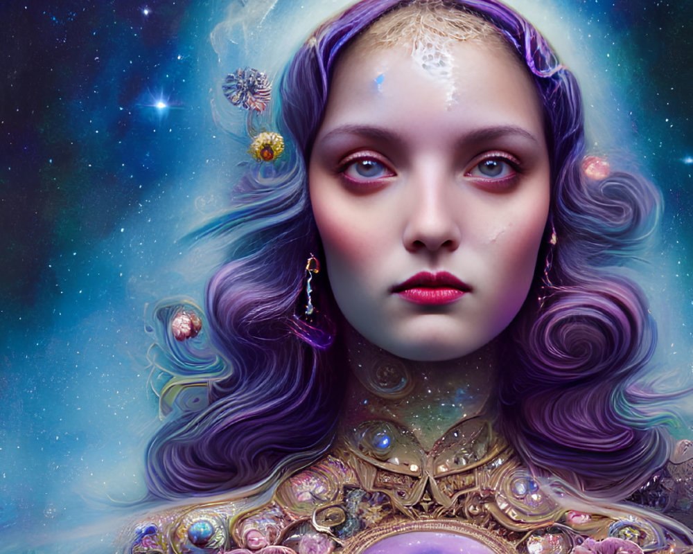 Digital Artwork: Woman with Cosmic Features