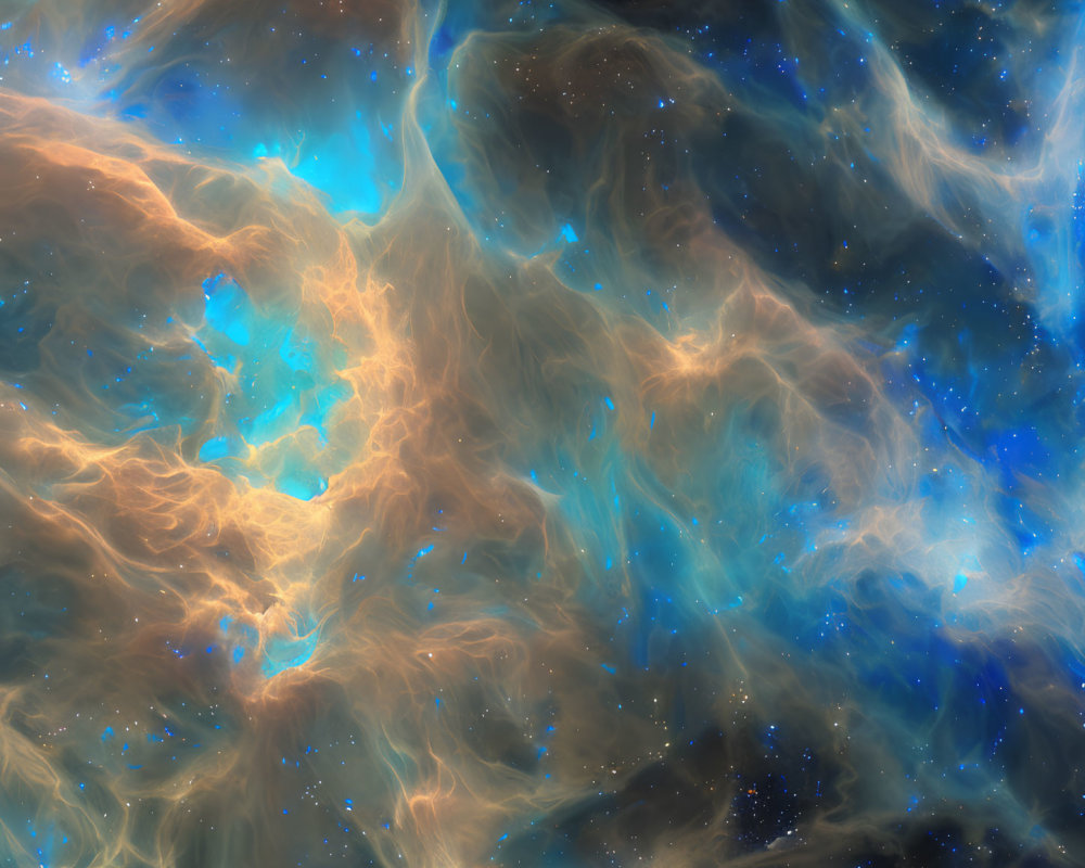 Swirling Blue and Orange Nebulae in Dark Universe