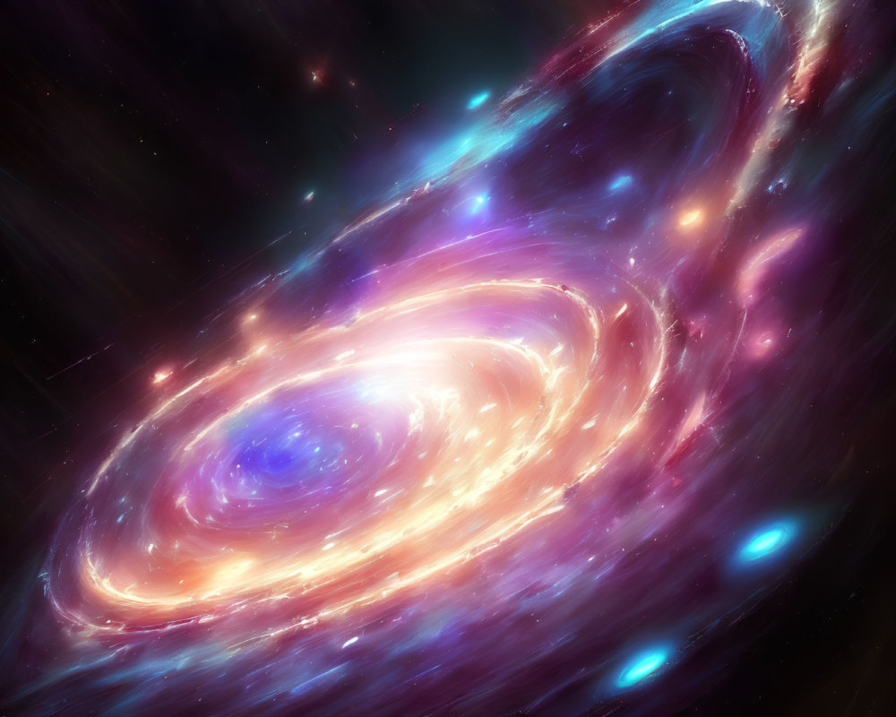 Colorful Spiral Galaxy Artwork in Blue, Pink, and Orange