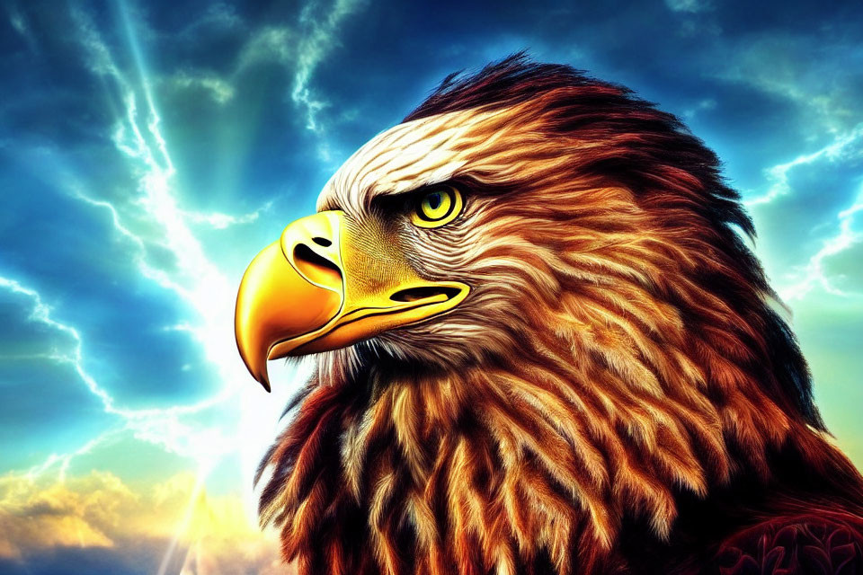Detailed Artistic Rendering of Eagle's Head Against Dramatic Sky
