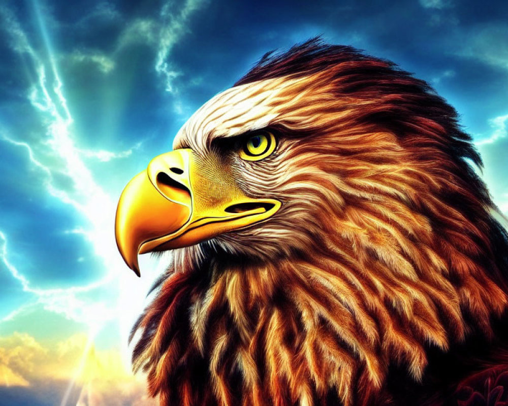 Detailed Artistic Rendering of Eagle's Head Against Dramatic Sky