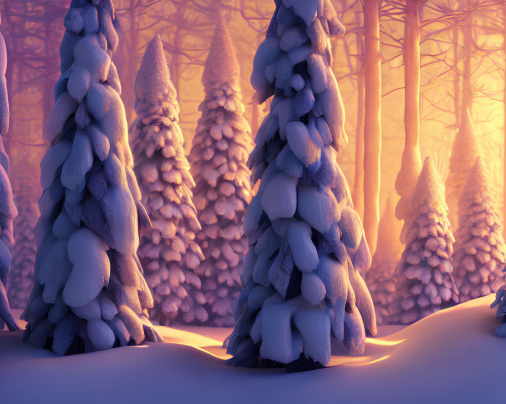 Serene Winter Forest with Snow-Covered Pine Trees