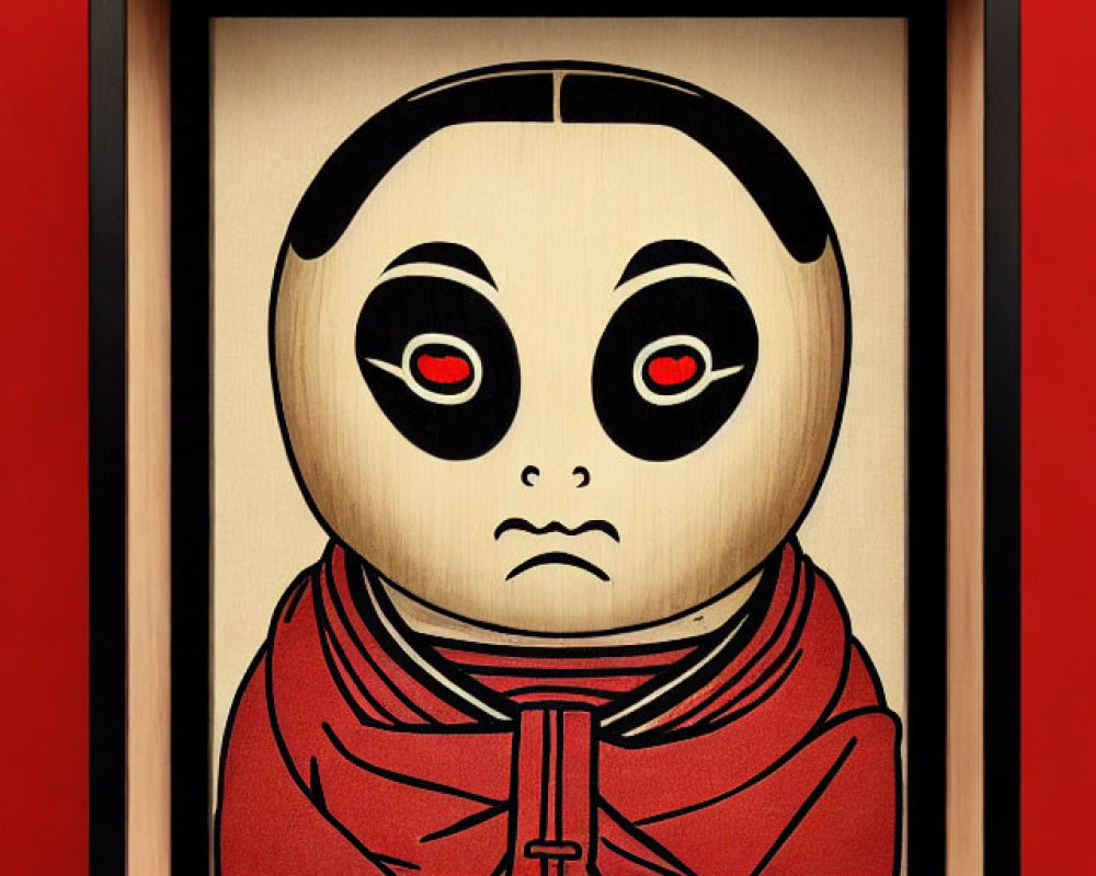 Stylized character illustration in red hoodie with large eyes