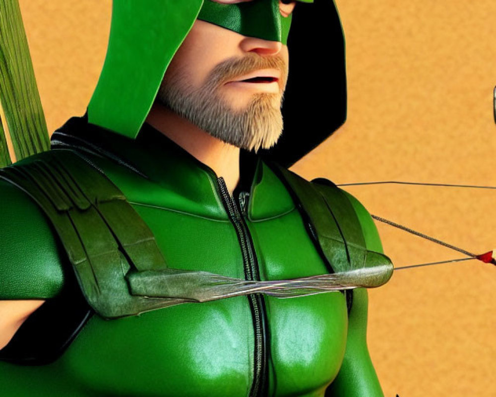 Male Archer Superhero 3D Rendering in Green Costume