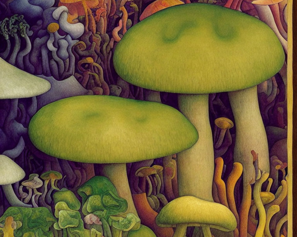 Colorful Oversized Mushroom Painting in Forest Setting