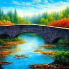 Colorful Landscape: Stone Bridge, Pond, Flowers & Greenery