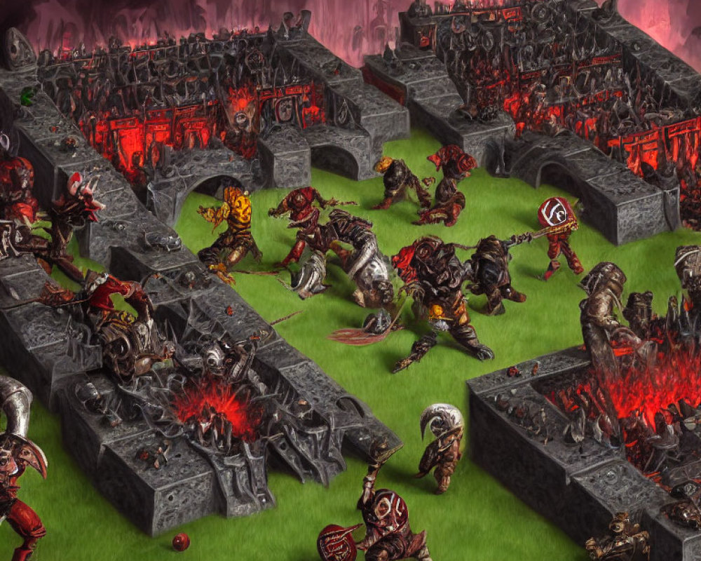 Armored Orcs and Warriors Clash in Fantasy Battle Scene
