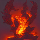Vibrant Orange and Red Flames on Deep Red Background