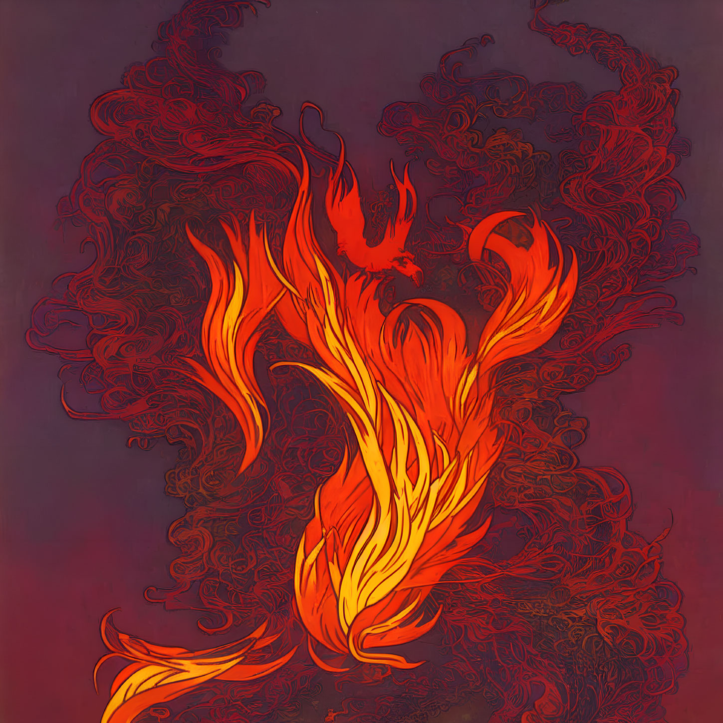 Vibrant Orange and Red Flames on Deep Red Background