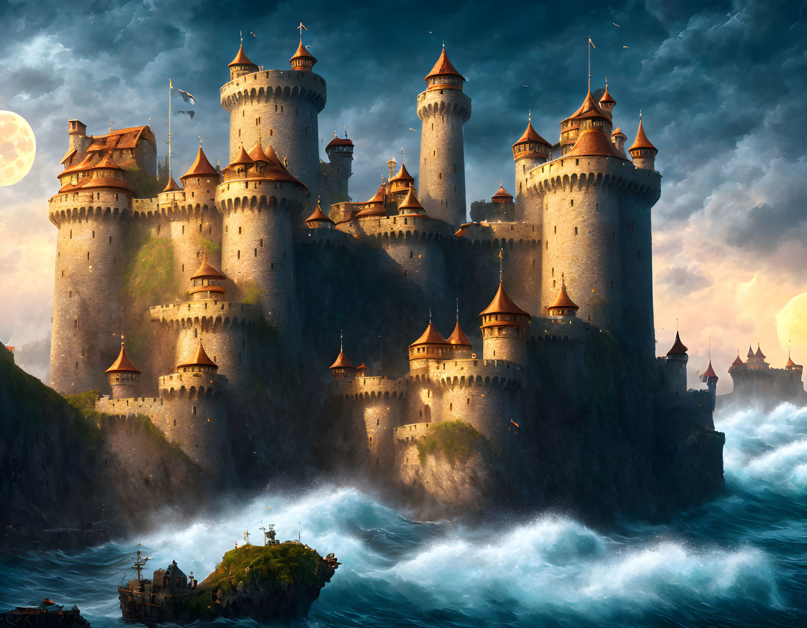 Mighty Castle, Rugged Mountains, Turbulent Seas
