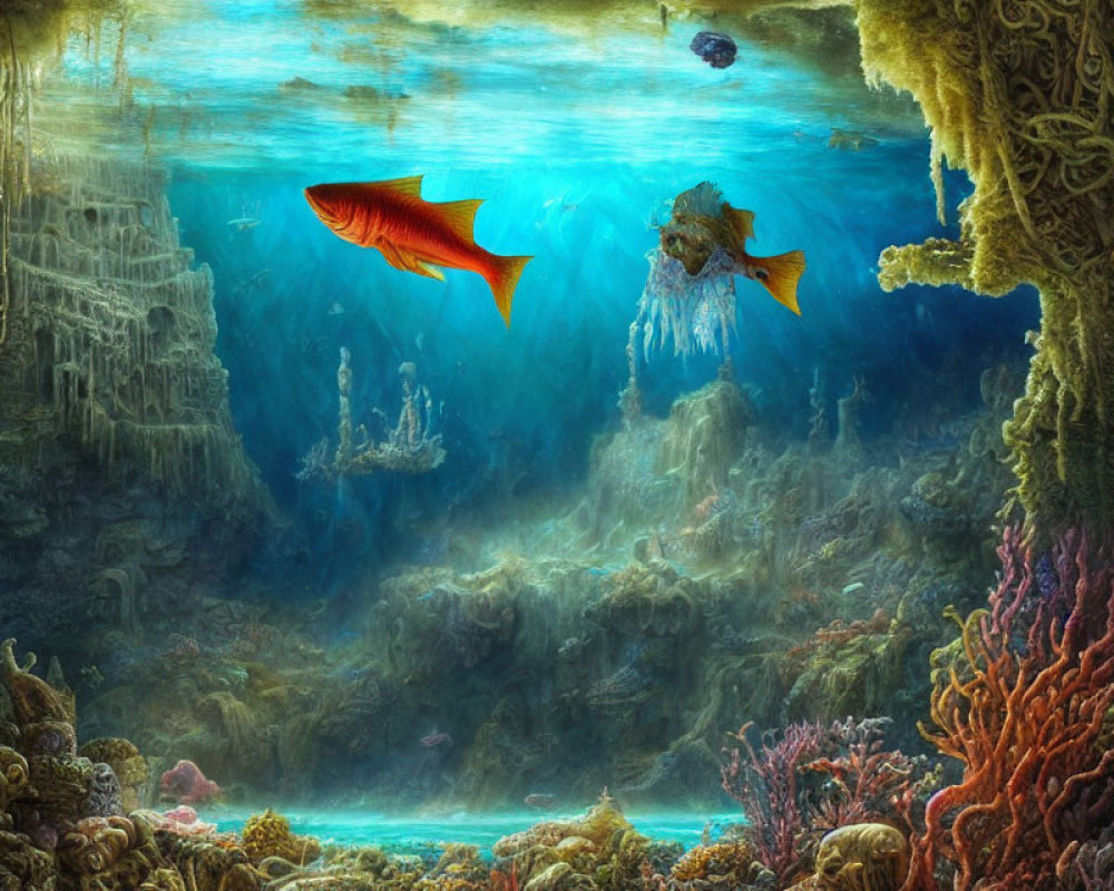 Colorful Coral and Fish in Ethereal Underwater Scene