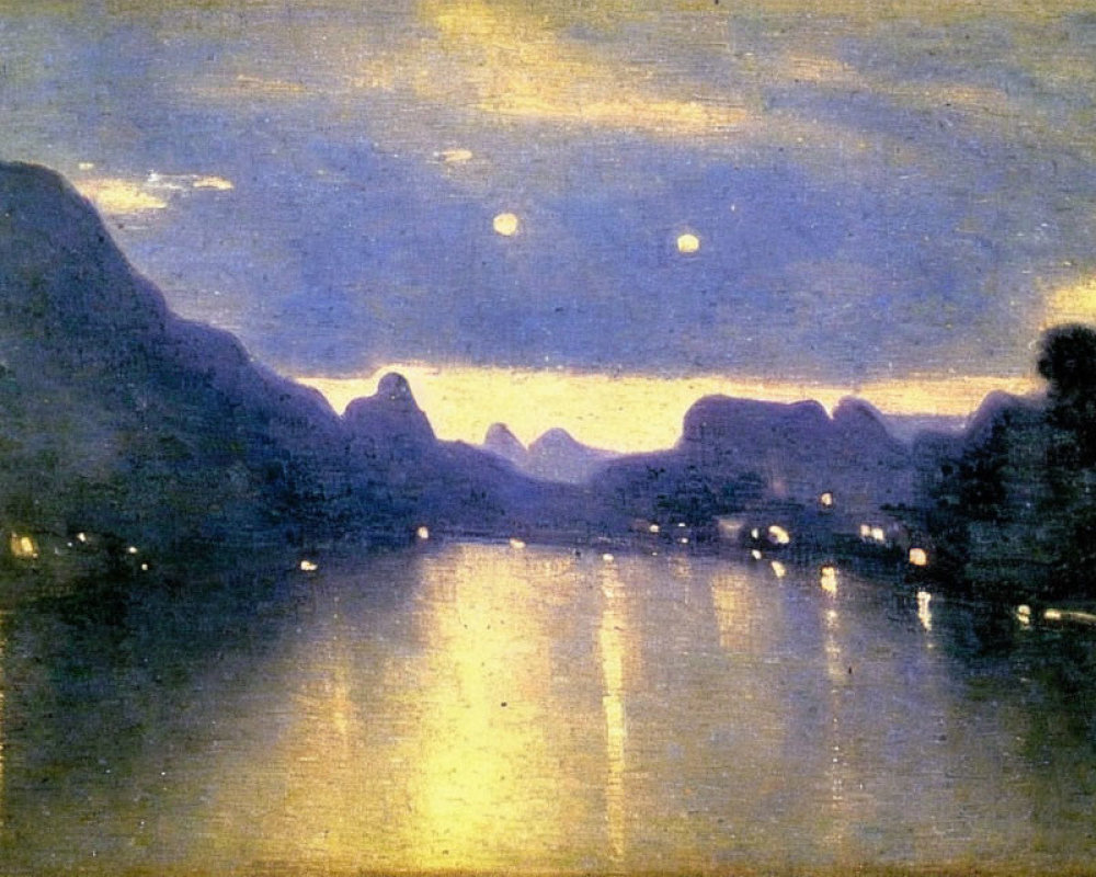 Moonlit Lake Surrounded by Mountains at Night