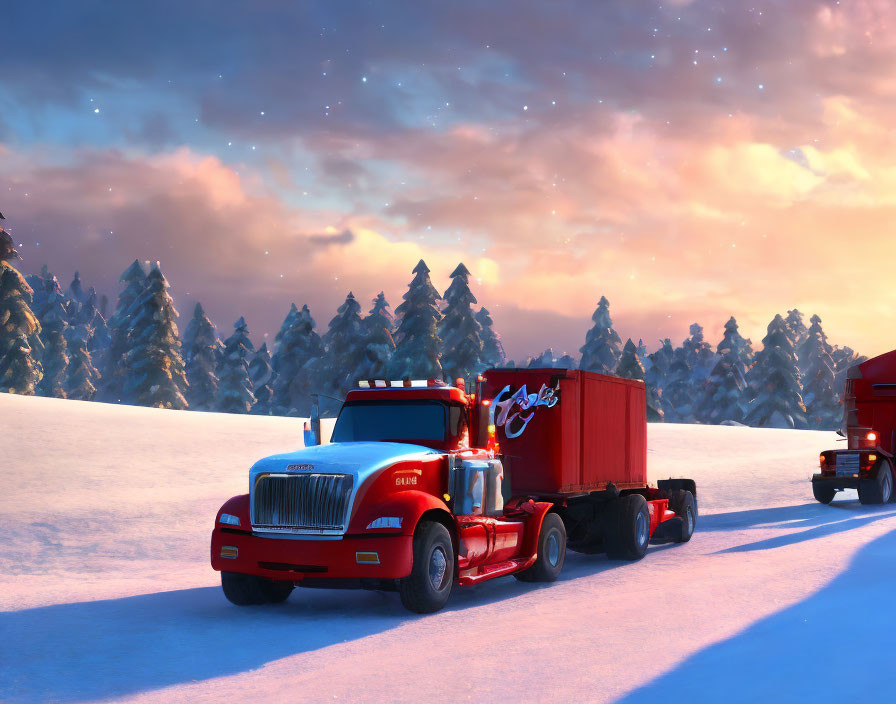 Red animated truck with "Cars" logo in snowy landscape