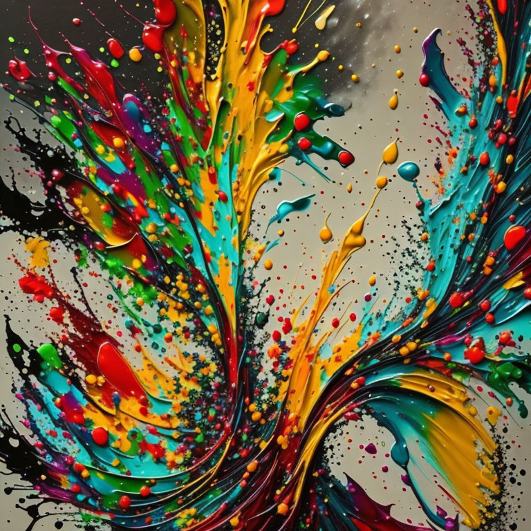 Colorful Abstract Paint Splatter Swirl on Dark Background