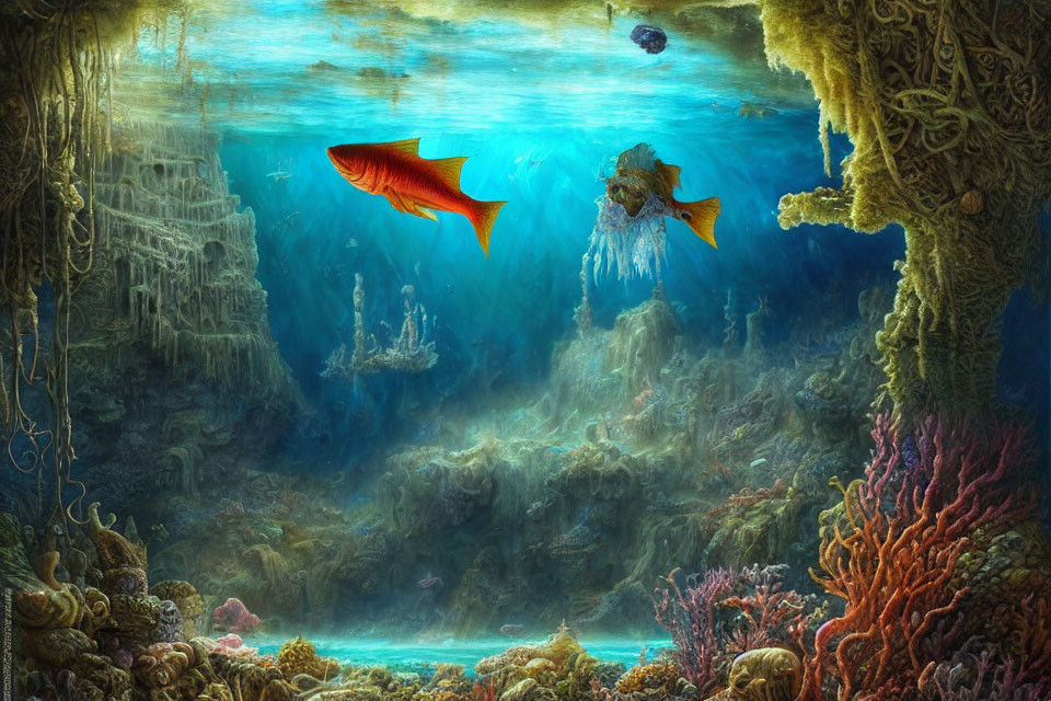 Colorful Coral and Fish in Ethereal Underwater Scene