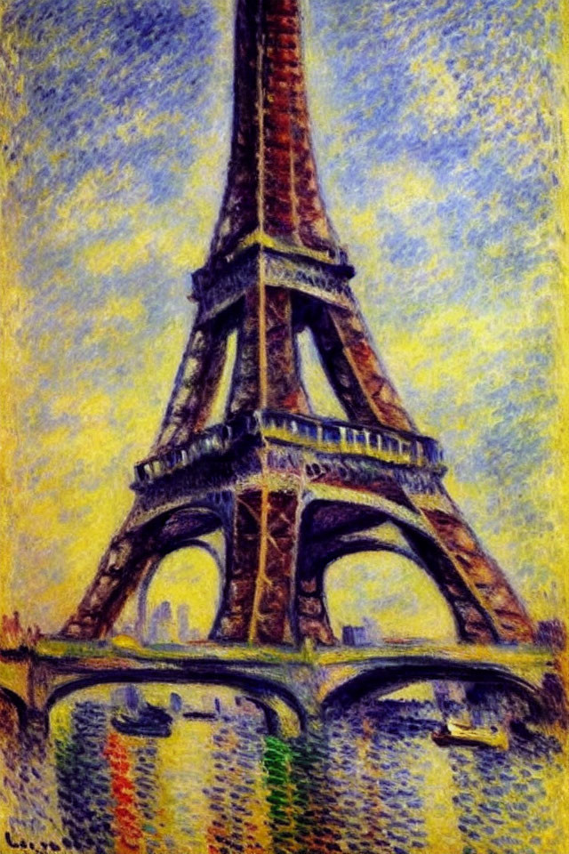 Vibrant Impressionist Painting of Eiffel Tower Reflecting in Water
