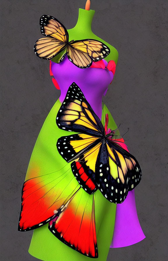 Colorful Dress Mannequin with Large Butterflies Displayed