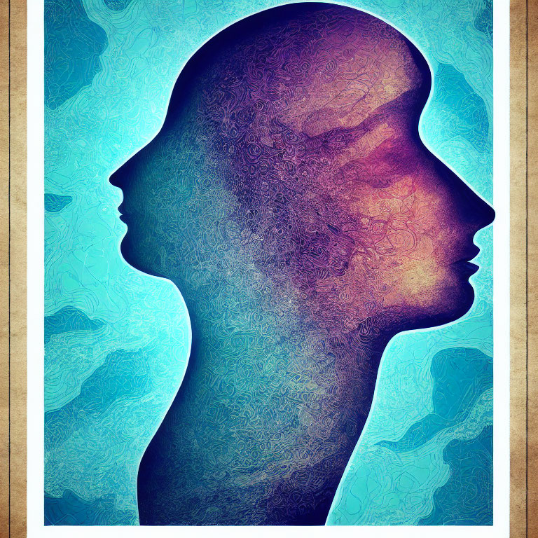 Colorful Silhouetted Profiles with Intricate Pattern on Textured Background