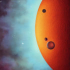Colorful Space Scene with Red Planet and Moons in Starry Sky