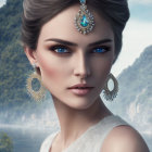 Detailed 3D animated female character with intricate hairdo and gold jewelry.