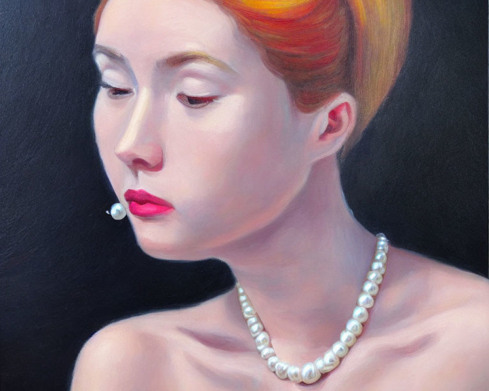 Profile Portrait of Woman with Elegant Updo and Pearl Accessories