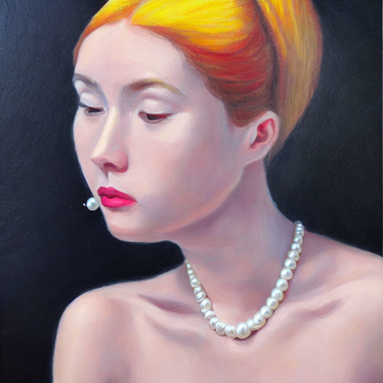 Profile Portrait of Woman with Elegant Updo and Pearl Accessories