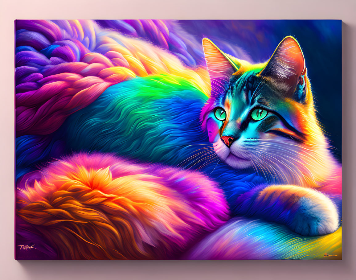 Colorful Cat Digital Painting with Iridescent Textures