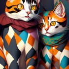 Vibrant Multicolored Cats in Harlequin Costumes on Abstract Background