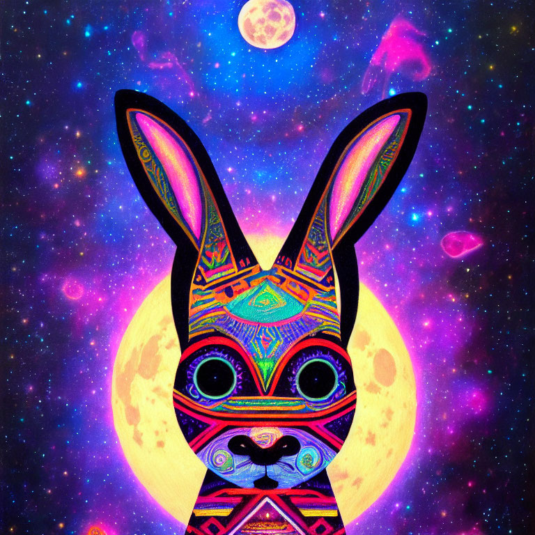 Colorful Psychedelic Rabbit Artwork with Cosmic Background