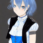 Anime girl with blue hair in maid outfit - Digital drawing