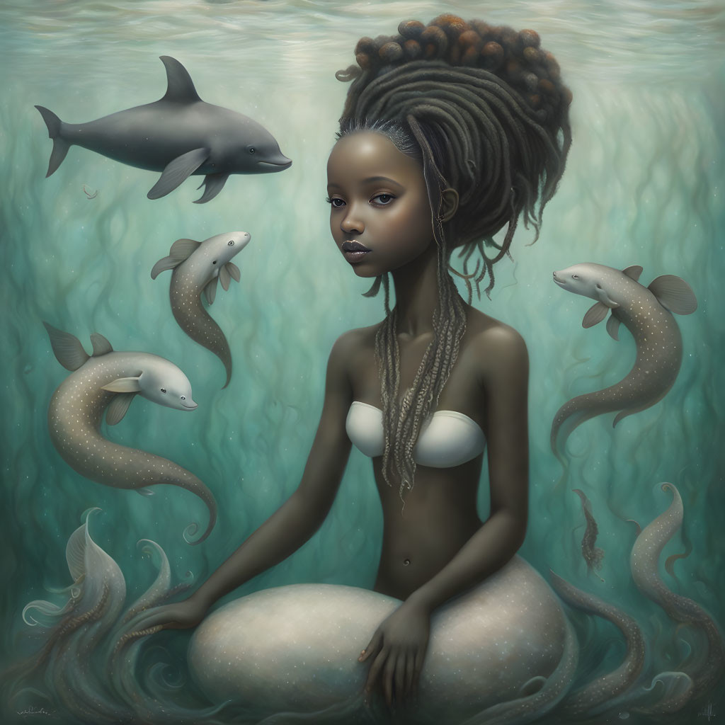 Black-skinned Mermaid with Dreadlocks