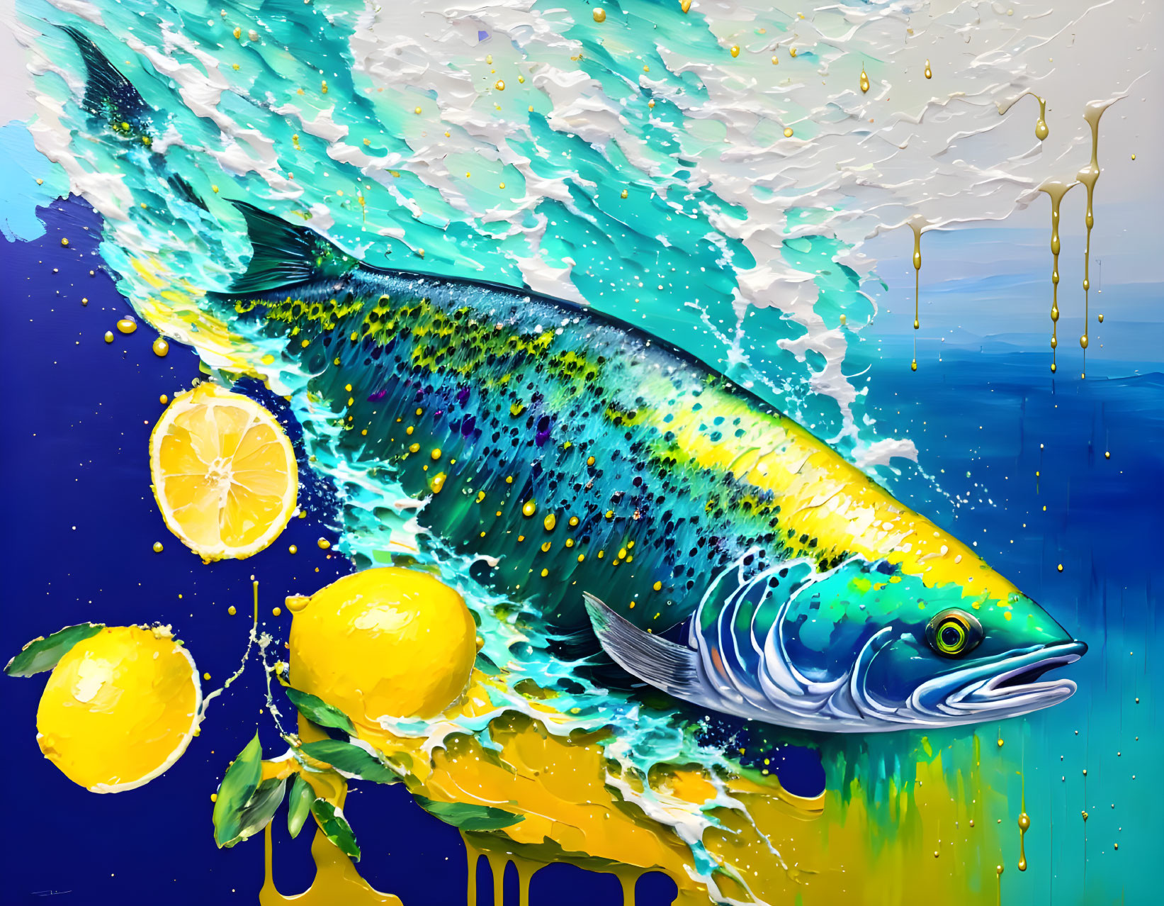 Colorful Fish Leaping from Ocean with Splashing Waves
