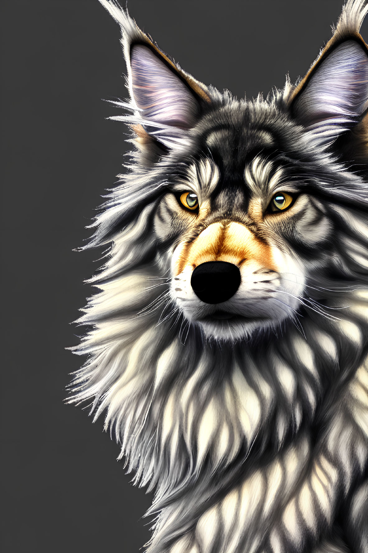Detailed Digital Illustration of Majestic Wolf with Yellow Eyes