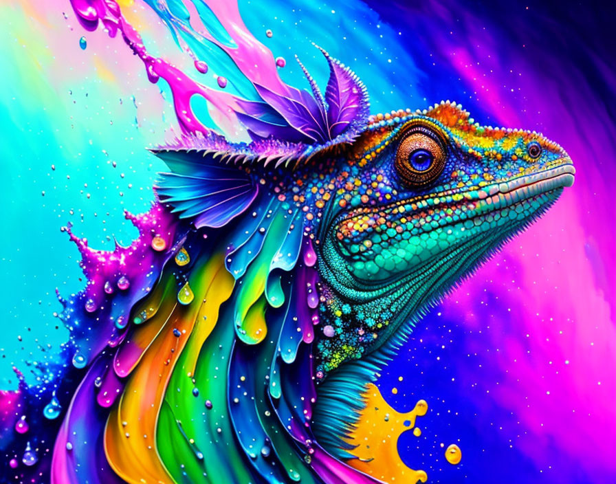 Colorful digital artwork: Chameleon in psychedelic colors