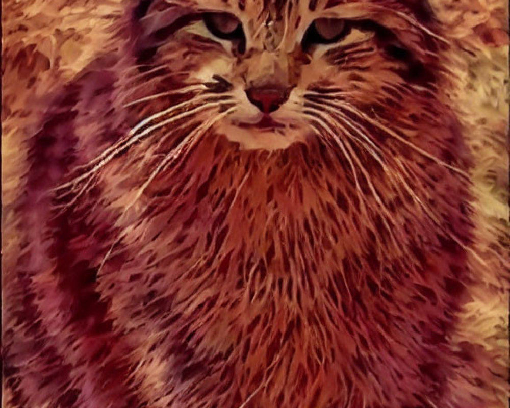 Stylized cat image in red and brown tones on textured background