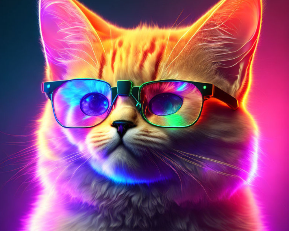 Colorful Neon Cat Artwork with Cool Glasses and Vibrant Fur