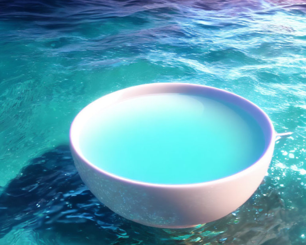 Pink Cup Partially Submerged in Vibrant Blue and Purple Water