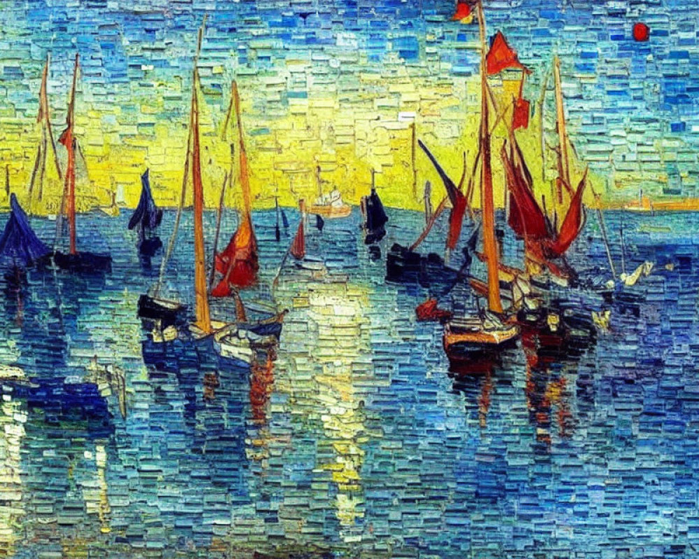 Vibrant Impressionist painting of sailing boats on blue sea