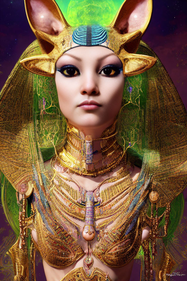 Digital Artwork: Ancient Egyptian Deity in Golden Headdress