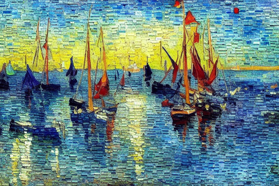 Vibrant Impressionist painting of sailing boats on blue sea
