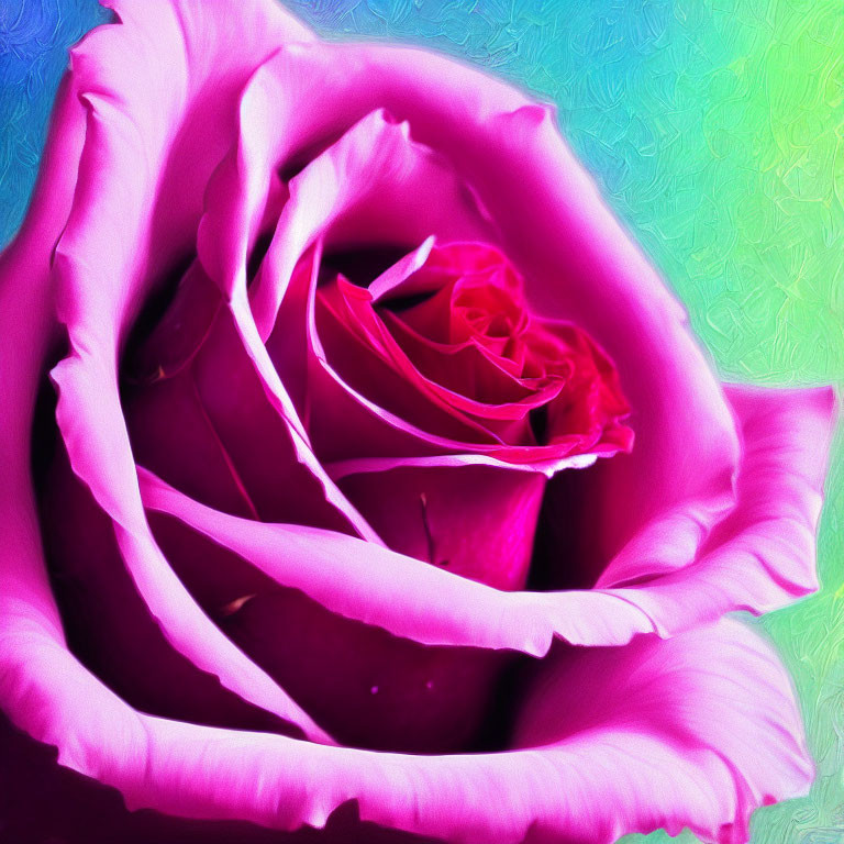 Vividly colored blooming pink rose on textured background